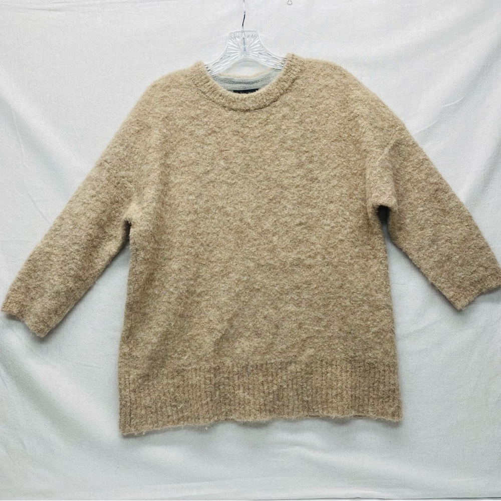 J Crew Womens Tan Small Alpaca Wool Sweater 3/4 Sleeves Oversized Cozy Fuzzy Top